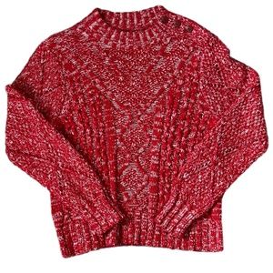 FAHERTY Women's Red Cable Knit Crew Neck Long Sleeve Sweater ~ Size Medium